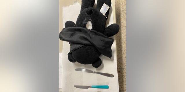 TSA officers said that the back of the stuffed animal appeared to have been resewn shut.