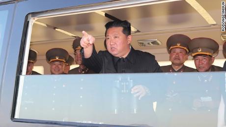 North Korean leader Kim Jong Un watching a missile test on April 16, according to North Korean state media KCNA. 