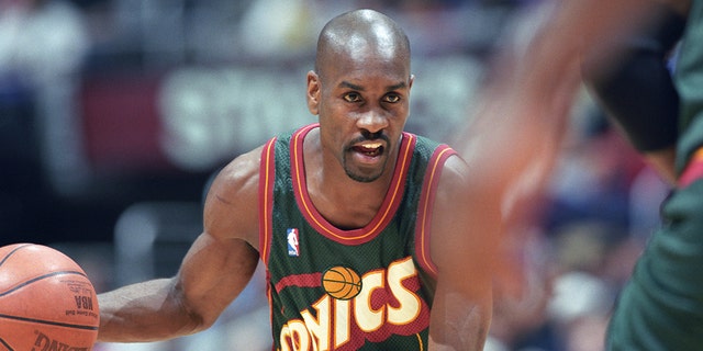 FILE: Gary Payton of the Seattle Supersonics with the ball during a National Basketball Association game against the Los Angeles Lakers at the Staples Center in Los Angeles, CA.