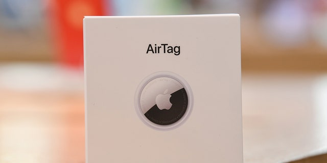 A boxed AirTag on display at the Apple Store George Street on April 30, 2021, in Sydney, Australia. Apple's latest accessory, the AirTag is a small device that helps people keep track of belongings, using Apple's Find My network to locate lost items like keys, wallet, or a bag.