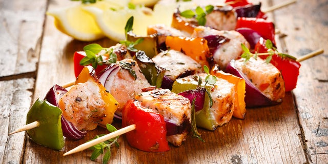 Grilled Salmon Skewers from Fulton Fish Market