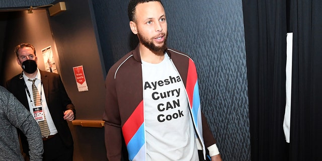 Stephen Curry #30 of the Golden State Warriors walks to the press conference after Game Five of the 2022 NBA Finals against the Boston Celtics on June 13, 2022 at Chase Center in San Francisco, California.
