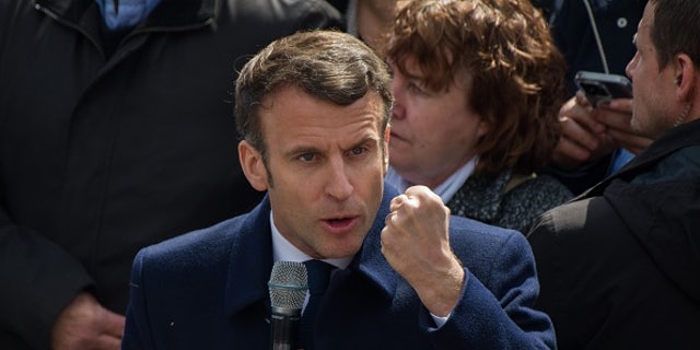 Emmanuel Macron, France's president, speaks during an address to inhabitants and elected officials in Spezat, France, on Tuesday, April 5, 2022.